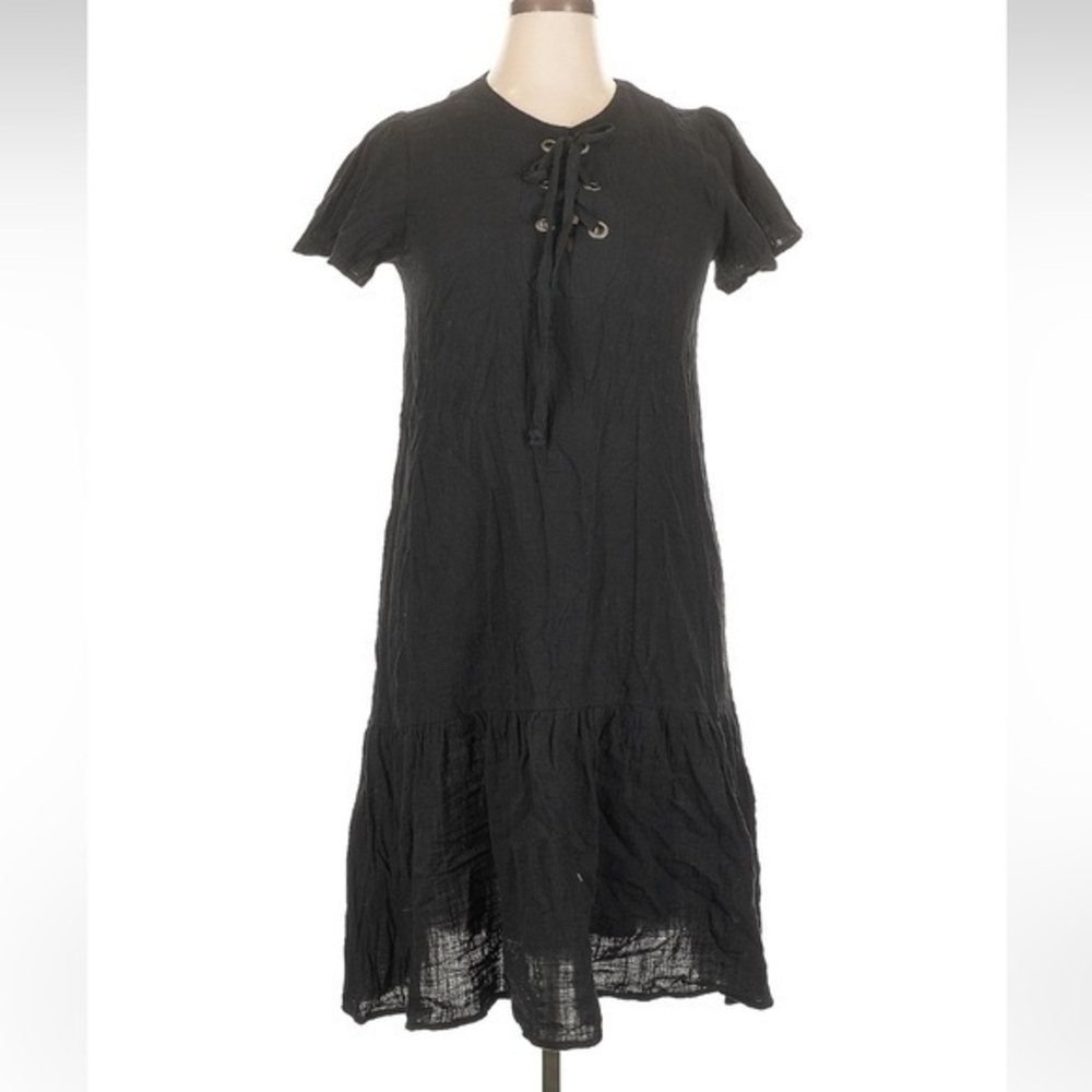 Agnes & Dora Black Ruffled Gauze Lined Tiered Midi Sundress Womens Large NWT